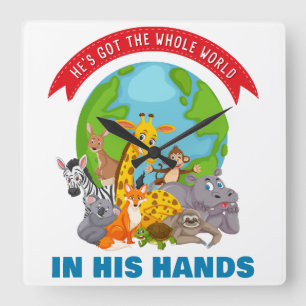 He's Got The Whole World in His Hands – Faith Kids Square Wall Clock