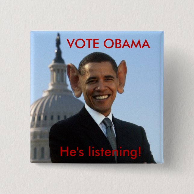 He's Listening 15 Cm Square Badge (Front)