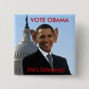 He's Listening 15 Cm Square Badge