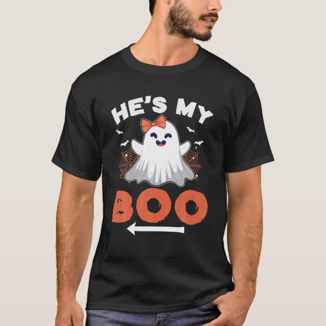He's My Boo Ghost Halloween Couples Costume T-Shirt (Front)