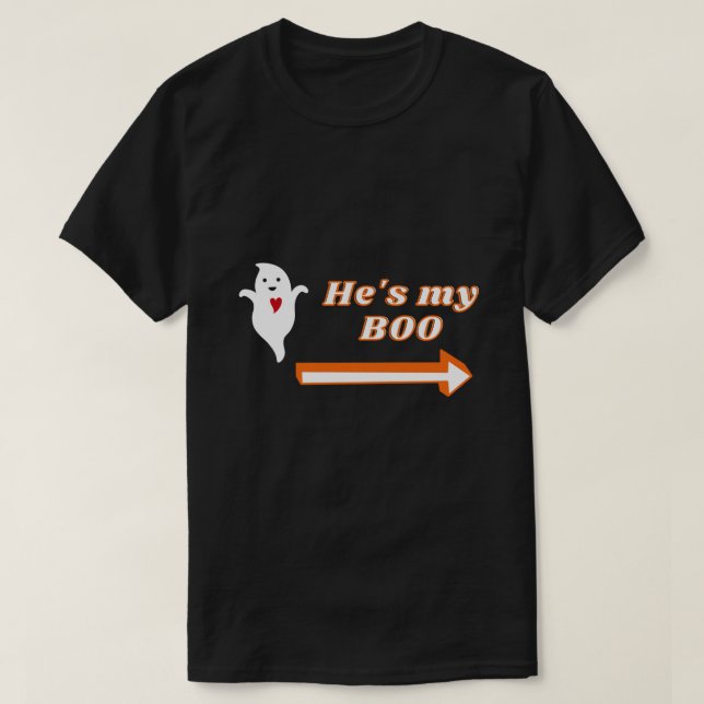 He's My Boo Halloween Couple T-Shirt (Design Front)