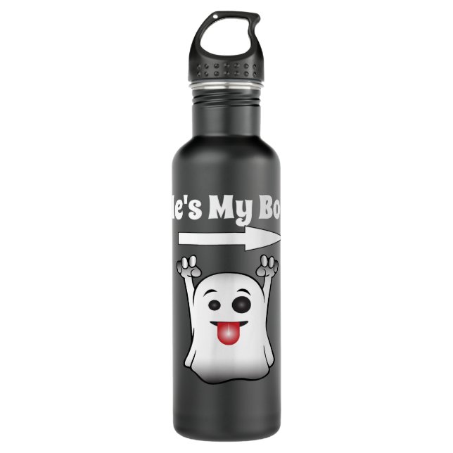 He's My Boo Matching Couple Halloween Costume Ghos 710 Ml Water Bottle (Front)