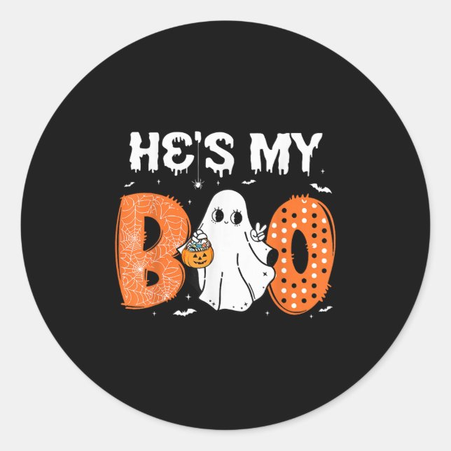 He's My Boo Matching Halloween Couples She's My Bo Classic Round Sticker (Front)