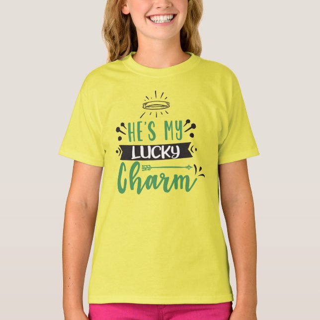 He's My Lucky Charm St Patrick T-Shirt for Kids (Front)