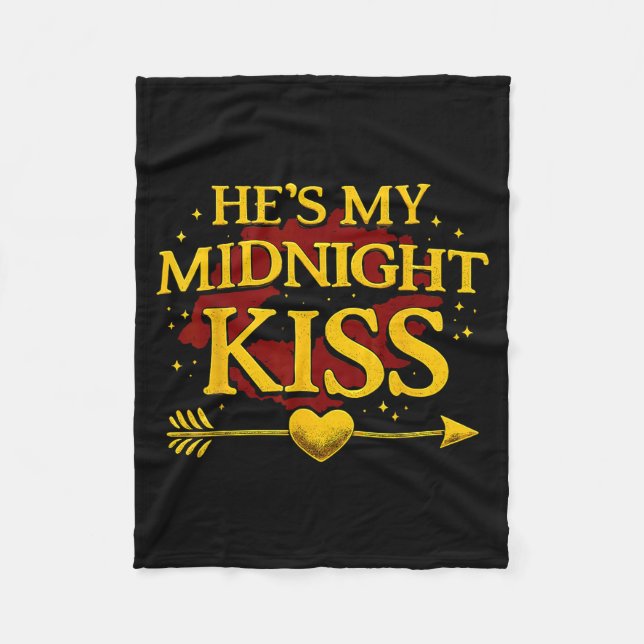 He's My Midnight Kiss Matching Couples Valentine’s Fleece Blanket (Front)