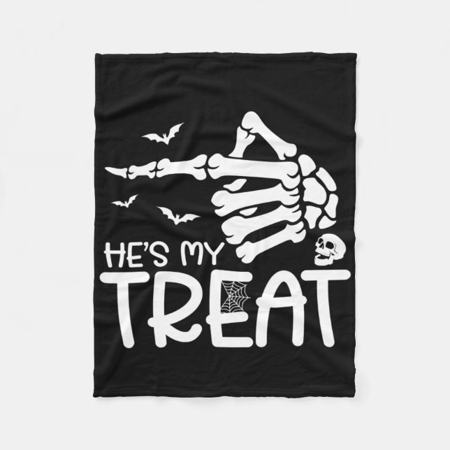 He's My Treat She's My Trick Halloween Skeleton Co Fleece Blanket (Front)