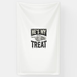 He's My Treat Skeleton Hand Halloween Shirt Design Banner