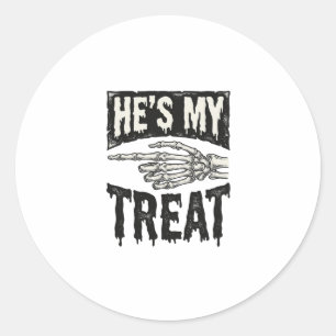 He's My Treat Skeleton Hand Halloween Shirt Design Classic Round Sticker