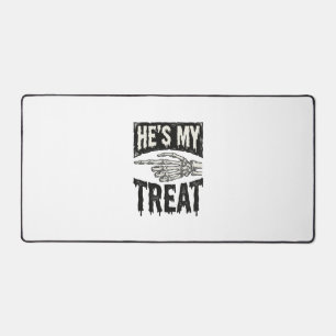 He's My Treat Skeleton Hand Halloween Shirt Design Desk Mat