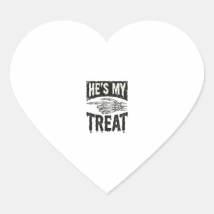 He's My Treat Skeleton Hand Halloween Shirt Design Heart Sticker