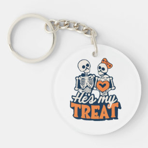 Hes My Treat Skeleton Matching Couple Halloween Key Ring