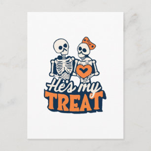 Hes My Treat Skeleton Matching Couple Halloween Postcard