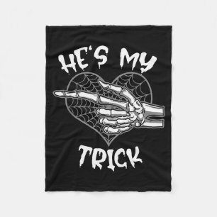 He's My Trick Funny Halloween Matching Couple Girl Fleece Blanket