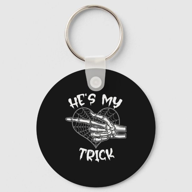 He's My Trick Funny Halloween Matching Couple Girl Key Ring (Front)