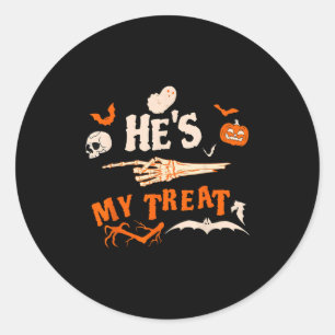 He's My Trick Funny Skeleton Halloween Matching Co Classic Round Sticker
