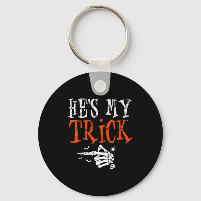 He's My Trick Halloween Matching Couple Funny Girl Key Ring (Front)