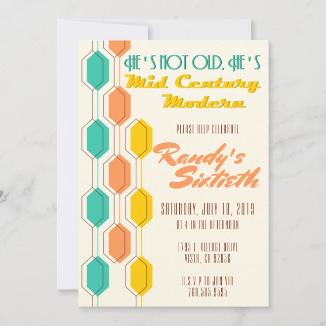 He's Not Old, He's Mid Century Modern, Birthday  Invitation (Front)