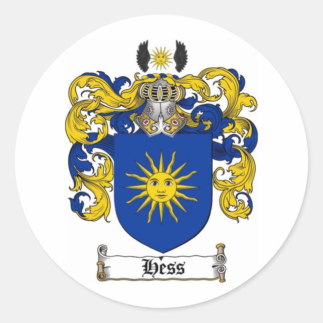 HESS FAMILY CREST -  HESS COAT OF ARMS CLASSIC ROUND STICKER (Front)