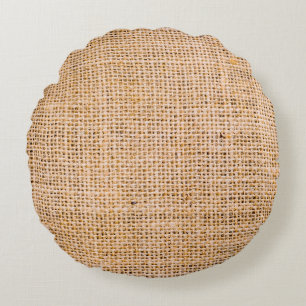 Hessian sackcloth burlap woven texture background, round cushion