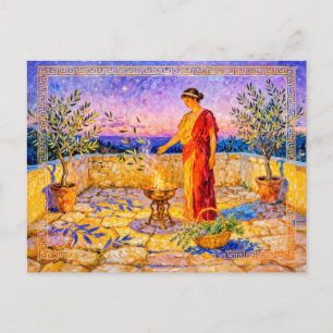 Hestia Lighting a Sacred Fire on Terrace with Oliv Postcard