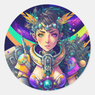 Heterochromia Space Mech Queen Classic Round Sticker