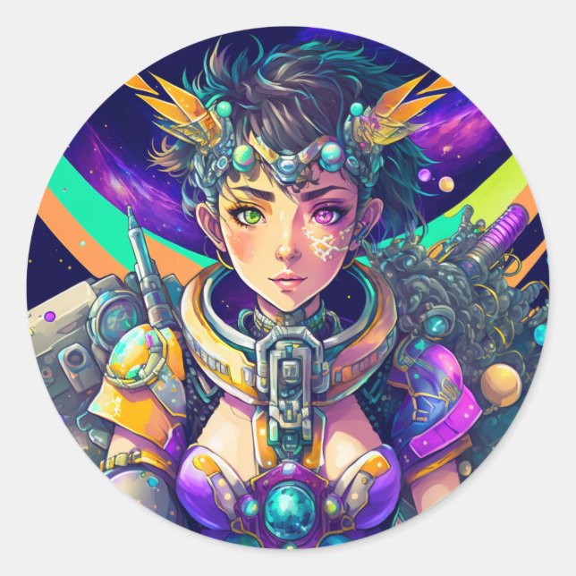 Heterochromia Space Mech Queen Classic Round Sticker (Front)