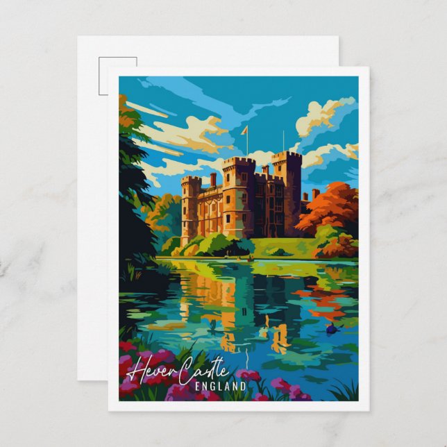 Hever Castle England vintage travel illustration Postcard (Front/Back)