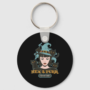 Hex & purr cutie witch cat retro gothic key ring