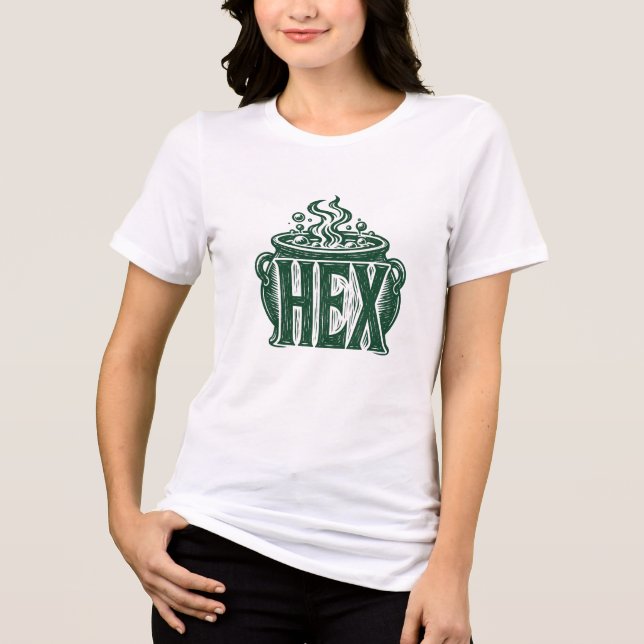 Hex Cauldron Halloween Linocut Design Tri-Blend Shirt (Front)