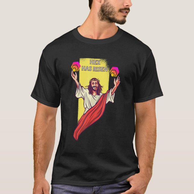 Hex Crypto Has Risen   Cryptocurrency Jesus T-Shirt (Front)