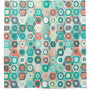 hex diamond coral mint shower curtain