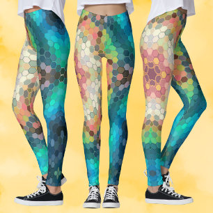 Hex Mandala Blue Green and Pink Leggings