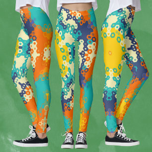Hex Mandala Blue Orange and Yellow Leggings