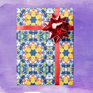 Hex Mandala Blue Yellow Orange and Green Wrapping Paper