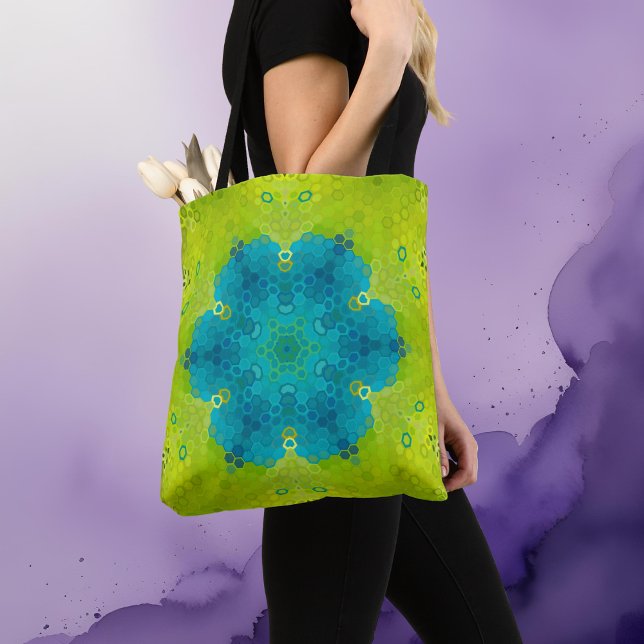 Hex Mandala Green and Blue Tote Bag (Creator Uploaded)