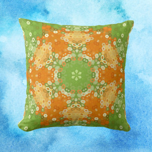 Hex Mandala Green and Orange Cushion