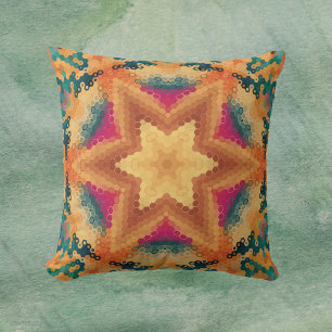 Hex Mandala Orange Blue and Pink Cushion