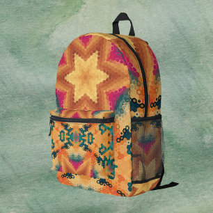 Hex Mandala Orange Blue and Pink Printed Backpack
