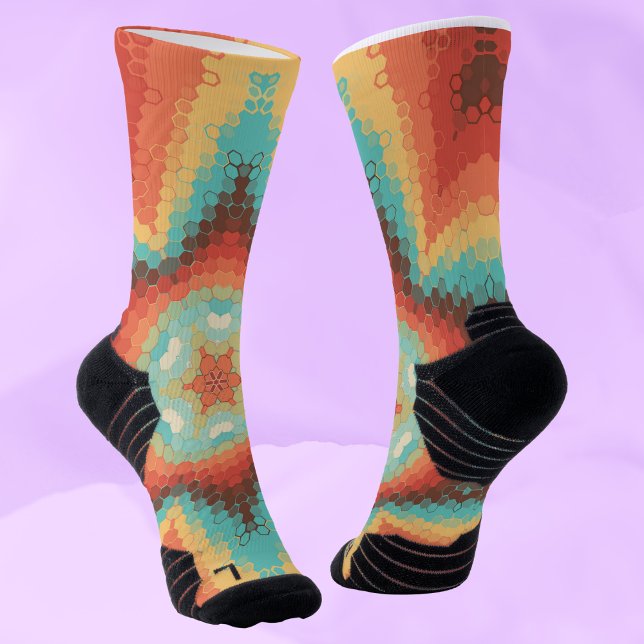 Hex Mandala Orange Blue and Yellow Socks (Creator Uploaded)