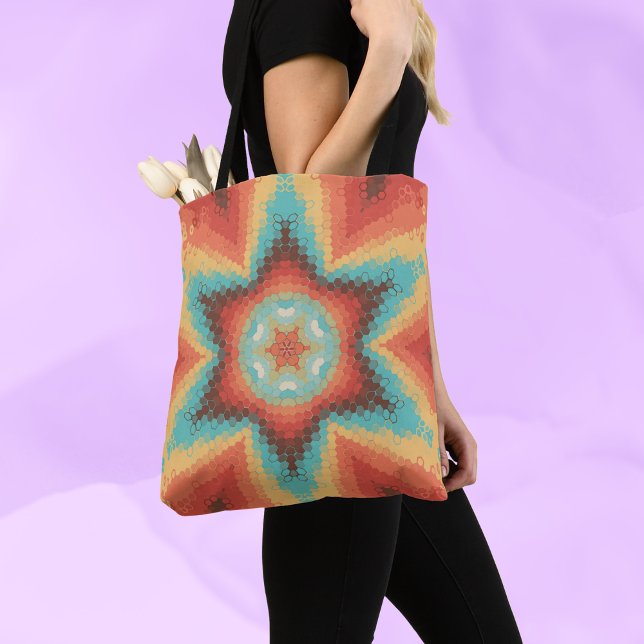 Hex Mandala Orange Blue and Yellow Tote Bag (Creator Uploaded)