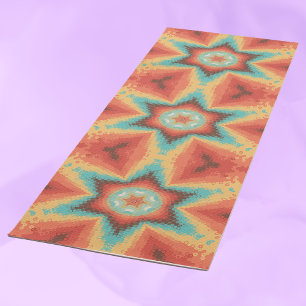 Hex Mandala Orange Blue and Yellow Yoga Mat