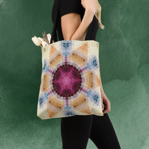 Hex Mandala Orange Pink and Blue Tote Bag