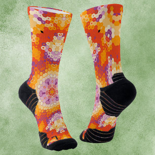 Hex Mandala Orange Purple and White Socks