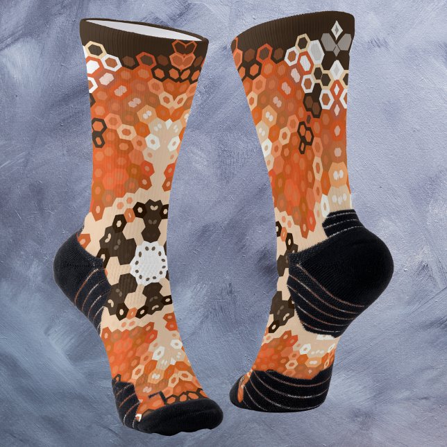 Hex Mandala Orange White and Brown Socks (Creator Uploaded)
