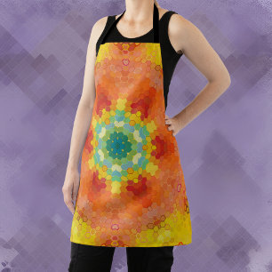 Hex Mandala Orange Yellow Red and Blue Apron