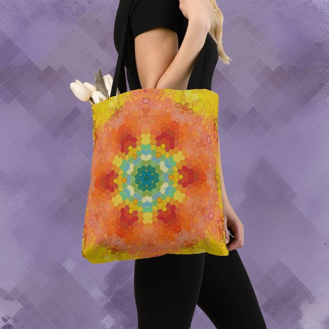 Hex Mandala Orange Yellow Red and Blue Tote Bag (Creator Uploaded)