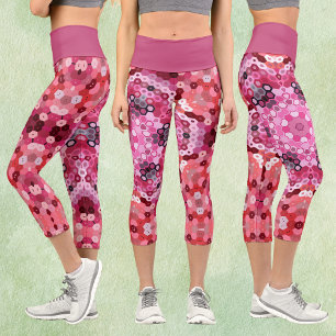 Hex Mandala Pink Red and White Capri Leggings