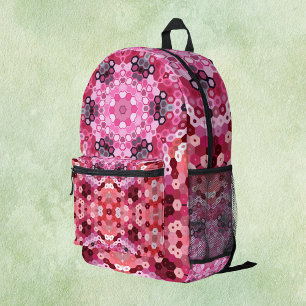 Hex Mandala Pink Red and White Printed Backpack