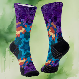 Hex Mandala Purple Blue and Orange Socks