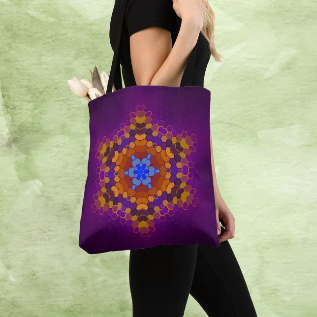 Hex Mandala Purple Orange and Blue Tote Bag (Creator Uploaded)
